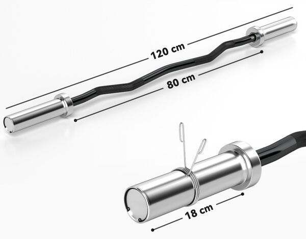 SPORTNOW Olympic EZ Curl Bar, Barbell Bar for 2"/5cm Weight Plates with Spring Clips, Home Gym Weight Lifting Bar, 120cm