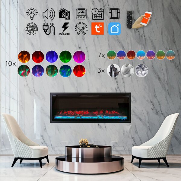 Wall Mounted Electric Fires, Free Standing, Incorporated ElectricSun VERSALYS XS, with Sound Effect, 10 Colour, with APP, L100xH41x15cm