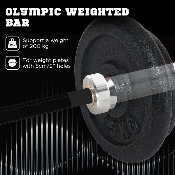 SPORTNOW Olympic Barbell: Home Gym Essential with Spring Collars, 210cm, 2"/5cm Plate Compatible Aosom UK