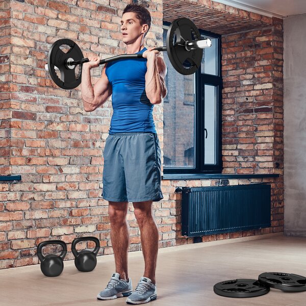 SPORTNOW Olympic EZ Curl Bar, Barbell Bar for 2"/5cm Weight Plates with Spring Clips, Home Gym Weight Lifting Bar, 120cm