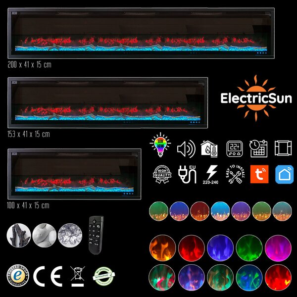 Wall Mounted Electric Fires, Free Standing, Incorporated ElectricSun VERSALYS XS, with Sound Effect, 10 Colour, with APP, L100xH41x15cm