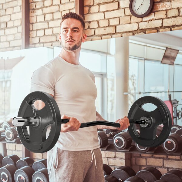 SPORTNOW Olympic EZ Curl Bar, Barbell Bar for 2"/5cm Weight Plates with Spring Clips, Home Gym Weight Lifting Bar, 120cm