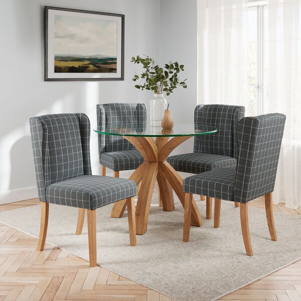 Oswald Set of 2 Dining Chairs, Grey Window Pane Check