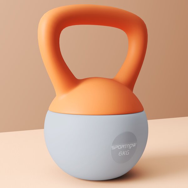 SPORTNOW Soft Kettlebell, 6kg Kettle Bell with Non-Slip Handle for Home Gym Weight Lifting and Strength Training, Orange and Grey