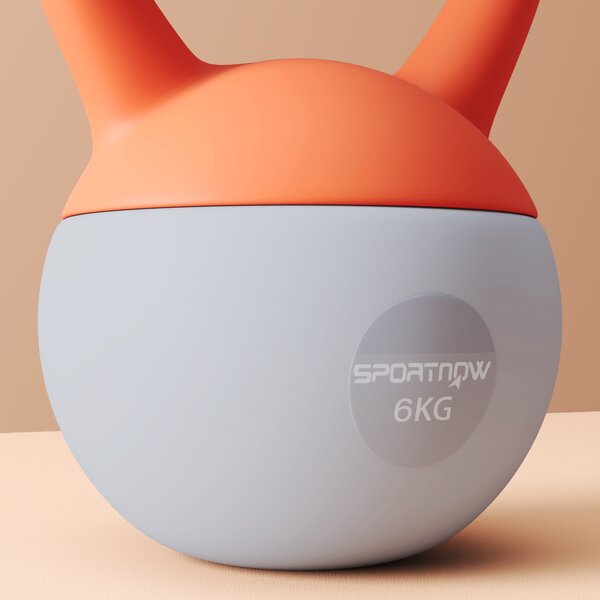SPORTNOW Soft Kettlebell, 6kg Kettle Bell with Non-Slip Handle for Home Gym Weight Lifting and Strength Training, Orange and Grey