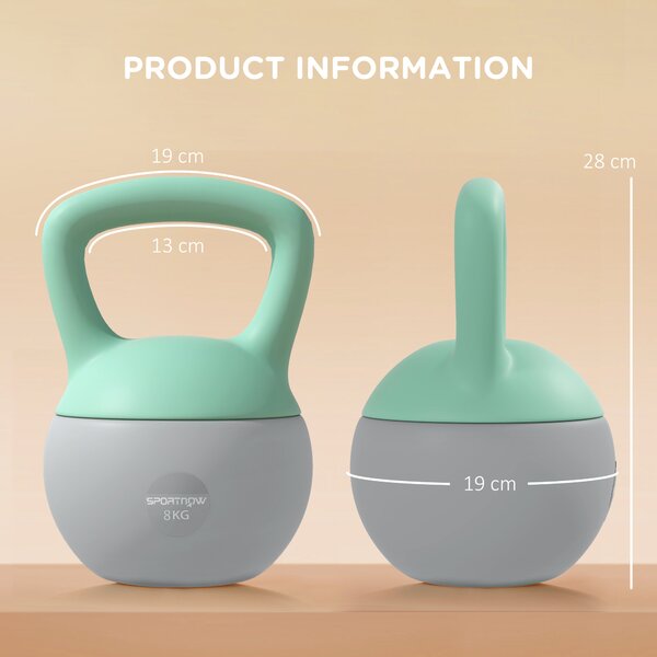 SPORTNOW 2 x 8kg Soft Kettlebell, Kettle Bell with Non-Slip Handle, for Home Gym, Strength Training, Cardio - Grey and Green Aosom UK