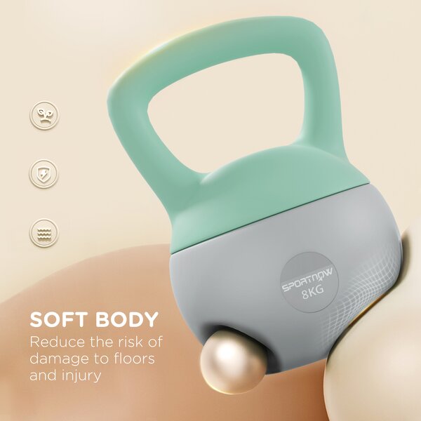 SPORTNOW 2 x 8kg Soft Kettlebell, Kettle Bell with Non-Slip Handle, for Home Gym, Strength Training, Cardio - Grey and Green Aosom UK
