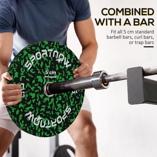 SPORTNOW Olympic Weight Plates Set, Solid Rubber Bumper Plates Weights Discs with 2"/5cm Holes, for Weight Lifting Strength Training, 2 x 10kg