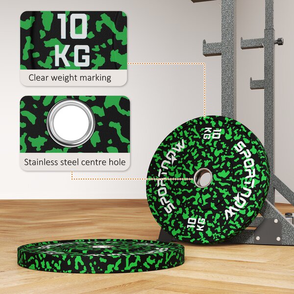SPORTNOW Olympic Weight Plates Set, Solid Rubber Bumper Plates Weights Discs with 2"/5cm Holes, for Weight Lifting Strength Training, 2 x 10kg
