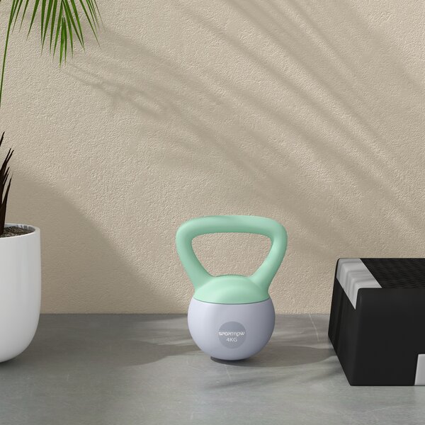 SPORTNOW 2 x 4kg Soft Kettlebell, Kettle Bell with Non-Slip Handle, for Home Gym, Strength Training, Cardio - Grey and Green Aosom UK