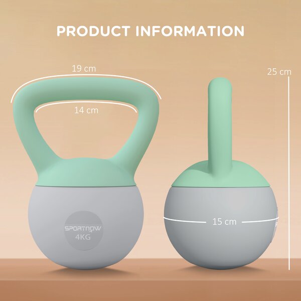 SPORTNOW 2 x 4kg Soft Kettlebell, Kettle Bell with Non-Slip Handle, for Home Gym, Strength Training, Cardio - Grey and Green Aosom UK