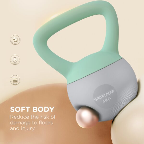 SPORTNOW 2 x 4kg Soft Kettlebell, Kettle Bell with Non-Slip Handle, for Home Gym, Strength Training, Cardio - Grey and Green Aosom UK