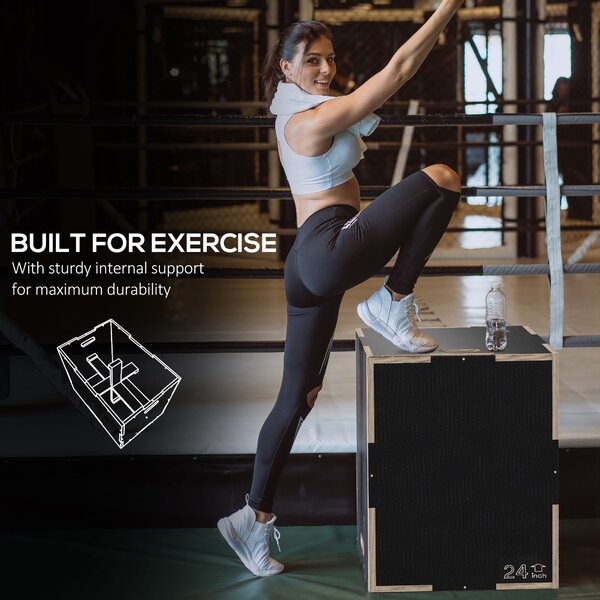 SPORTNOW 3-in-1 Wooden Plyo Box, Anti-Slip Plyometric Jump Platform, Step up Exercise Box w/ Handle Openings for Home Gym Training Aosom UK
