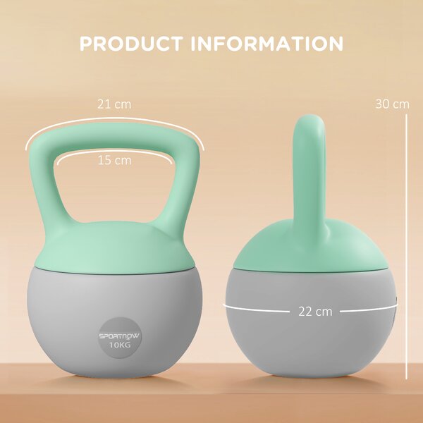 SPORTNOW 2 x 10kg Soft Kettlebell, Kettle Bell with Non-Slip Handle, for Home Gym, Strength Training, Cardio - Grey and Green Aosom UK