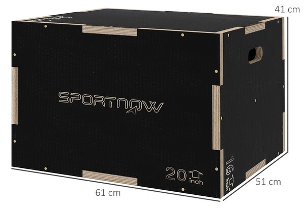 SPORTNOW 3-in-1 Wooden Plyo Box, Anti-Slip Plyometric Jump Platform, Step up Exercise Box w/ Handle Openings for Home Gym Training Aosom UK