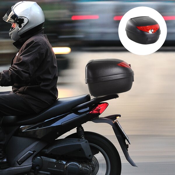 HOMCOM Motorcycle Top Box with Reflectors, 24L Luggage Case, Secure & Waterproof, Black/Red Aosom UK