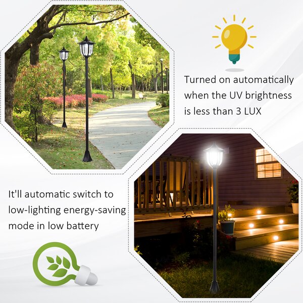 Outsunny 1.77m Tall Free-Standing ABS Garden Solar LED Lamp Post Black Aosom UK