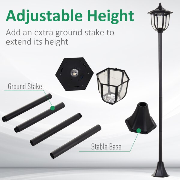 Outsunny 1.77m Tall Free-Standing ABS Garden Solar LED Lamp Post Black Aosom UK
