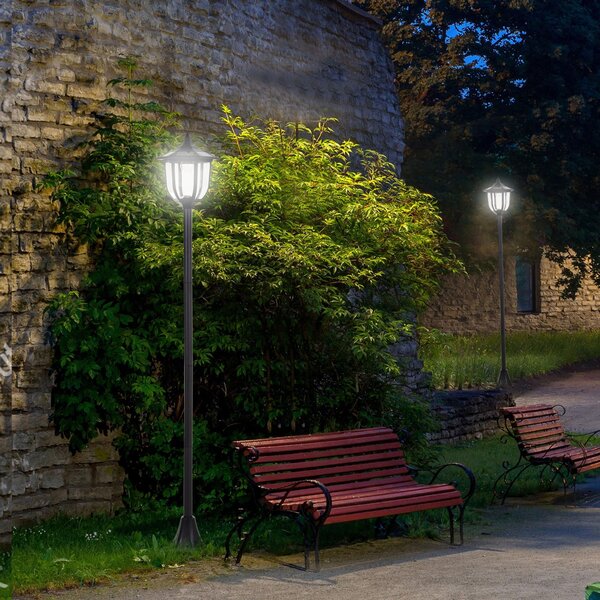 Outsunny 1.77m Tall Free-Standing ABS Garden Solar LED Lamp Post Black Aosom UK
