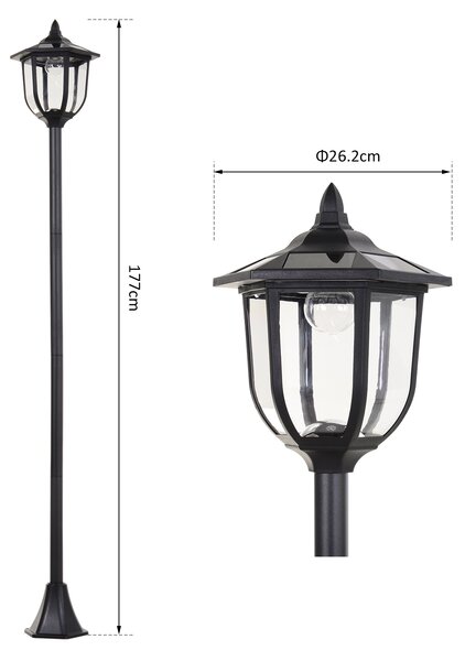 Outsunny 1.77m Tall Free-Standing ABS Garden Solar LED Lamp Post Black Aosom UK