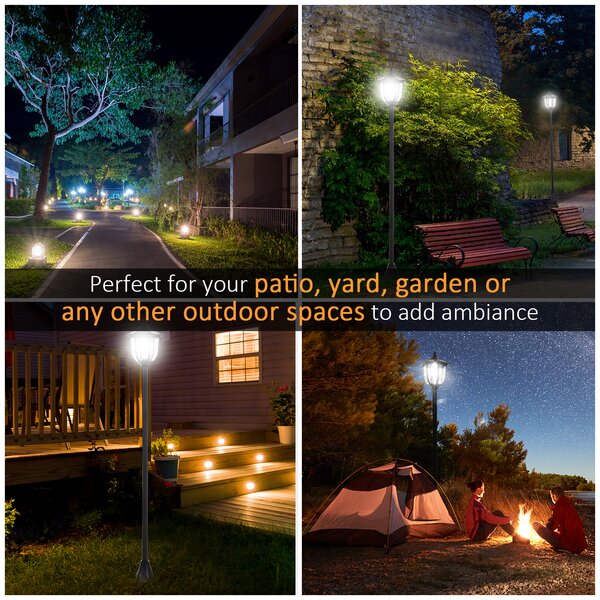 Outsunny 1.77m Tall Free-Standing ABS Garden Solar LED Lamp Post Black Aosom UK