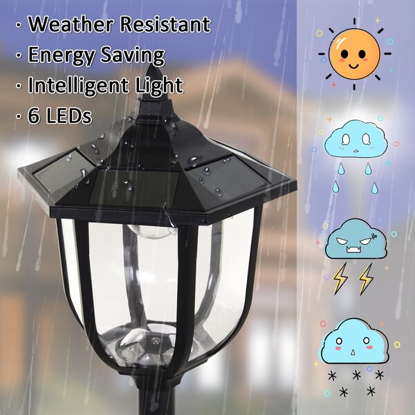 Outsunny 1.77m Tall Free-Standing ABS Garden Solar LED Lamp Post Black Aosom UK