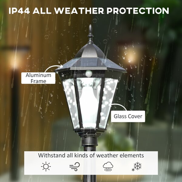 Outsunny Solar Sentinel: 2.4m LED Lamp Post Light, Aluminium Frame, PIR Motion Sensor, Ebony Black Aosom UK