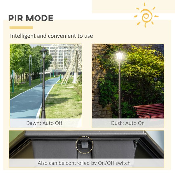 Outsunny Solar Sentinel: 2.4m LED Lamp Post Light, Aluminium Frame, PIR Motion Sensor, Ebony Black Aosom UK