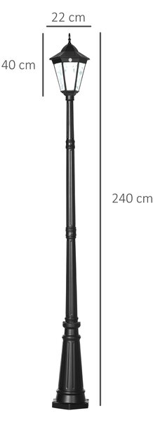 Outsunny Solar Sentinel: 2.4m LED Lamp Post Light, Aluminium Frame, PIR Motion Sensor, Ebony Black Aosom UK