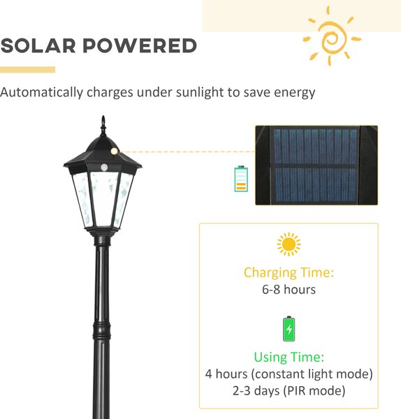 Outsunny Solar Sentinel: 2.4m LED Lamp Post Light, Aluminium Frame, PIR Motion Sensor, Ebony Black Aosom UK