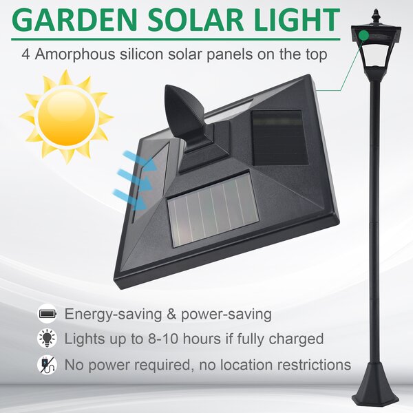 Outsunny 2 Pieces Outdoor Garden Solar Post Lamp Sensor Dimmable LED Lantern Bollard Pathway 1.6M Tall – Black Aosom UK