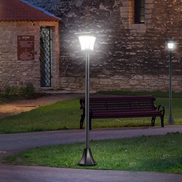 Outsunny 2 Pieces Outdoor Garden Solar Post Lamp Sensor Dimmable LED Lantern Bollard Pathway 1.6M Tall – Black Aosom UK