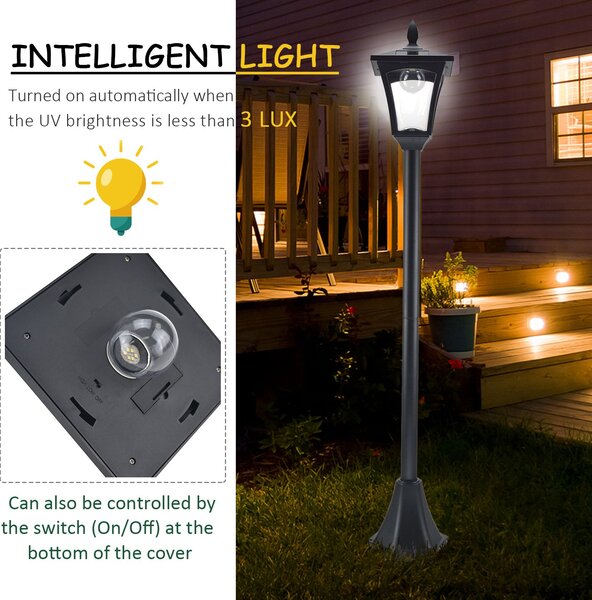 Outsunny 2 Pieces Outdoor Garden Solar Post Lamp Sensor Dimmable LED Lantern Bollard Pathway 1.6M Tall – Black Aosom UK