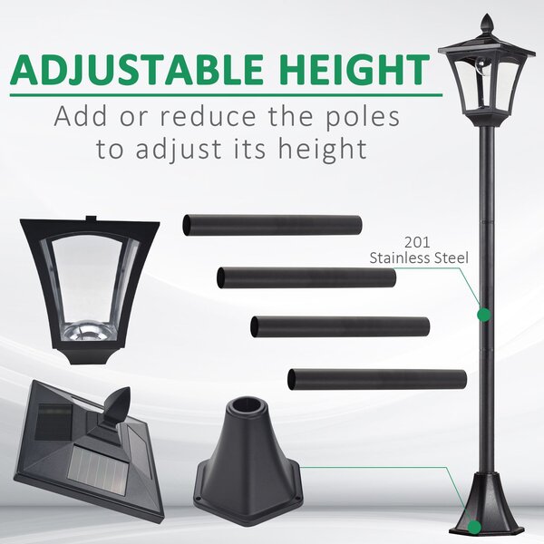 Outsunny 2 Pieces Outdoor Garden Solar Post Lamp Sensor Dimmable LED Lantern Bollard Pathway 1.6M Tall – Black Aosom UK