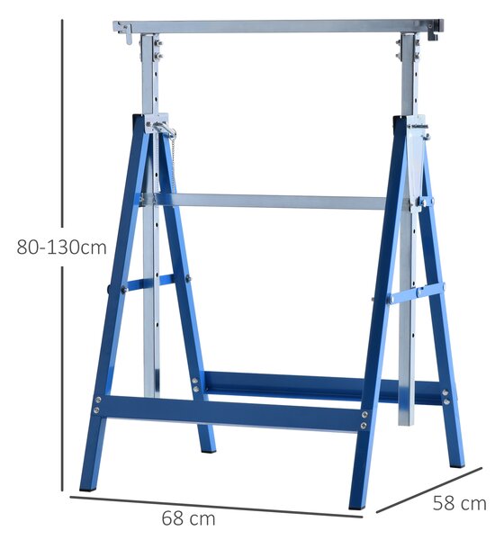 HOMCOM Set of 2 Adjustable Telescopic Builders Trestle DIY Steel Work Bench Carpenter Folding Saw Horse Tools Blue
