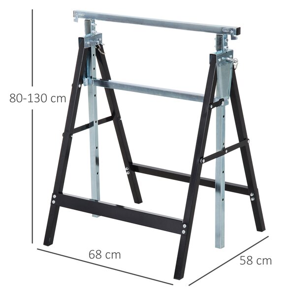 HOMCOM Set of 2 Adjustable Telescopic Builders Trestle DIY Steel Work Bench Carpenter Folding Saw Horse Tools Black