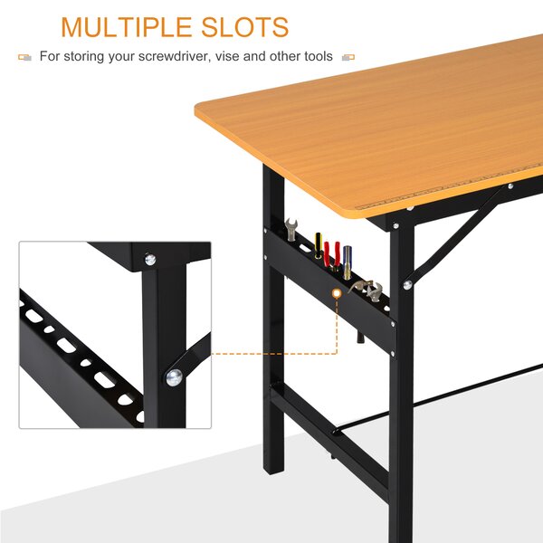 HOMCOM Foldable Garage Work Bench, Craft Table MDF Workstation, Heavy-duty Steel Frame with Ruler, Protractor Aosom UK