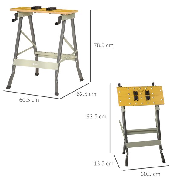 DURHAND 4-in-1 Work Bench, Saw Horse Folding Clamp Table w/ 4 Adjustable Clamping Pegs for DIY Home Garage, Grey