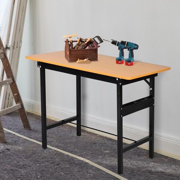 HOMCOM Foldable Garage Work Bench, Craft Table MDF Workstation, Heavy-duty Steel Frame with Ruler, Protractor Aosom UK