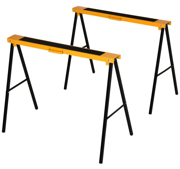 HOMCOM 2-Piece Saw Horse Material Support Steel Organizer Heavy Duty 125kg Non-Slip Cushion Side Grip Handle Foldable Design Saving Space