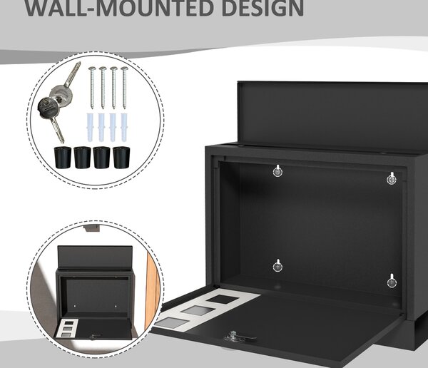 HOMCOM Wall Mounted Letterbox, Weatherproof Post Box, Modern Mailbox with 2 Keys and Viewing Windows, Easy to Install Aosom UK