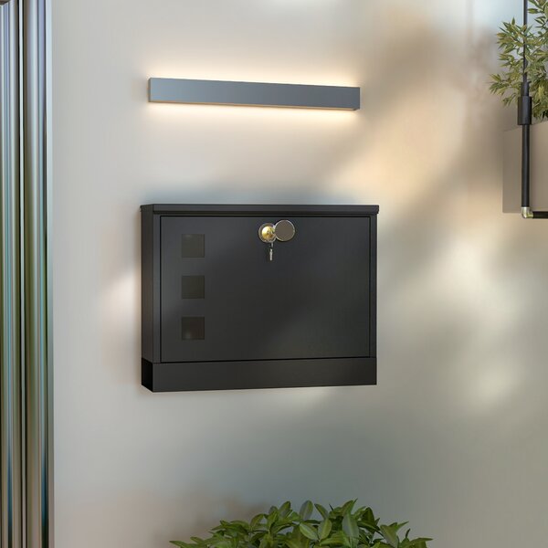 HOMCOM Wall Mounted Letterbox, Weatherproof Post Box, Modern Mailbox with 2 Keys and Viewing Windows, Easy to Install Aosom UK