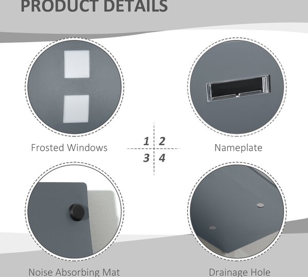 HOMCOM Wall Mounted Letter Box, Weatherproof Post Box for Outside Wall, Modern Mailbox with 2 Keys, Viewing Windows and Nameplate, Anthracite Grey