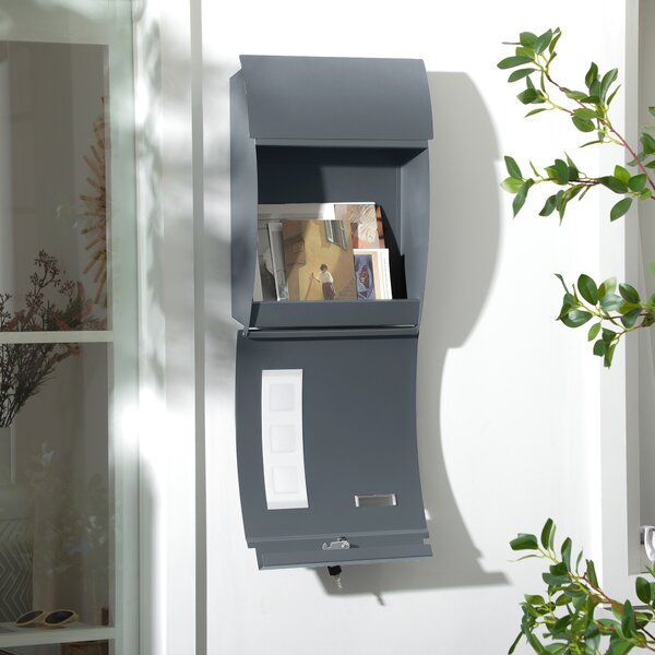 HOMCOM Wall Mounted Letter Box, Weatherproof Post Box for Outside Wall, Modern Mailbox with 2 Keys, Viewing Windows and Nameplate, Anthracite Grey