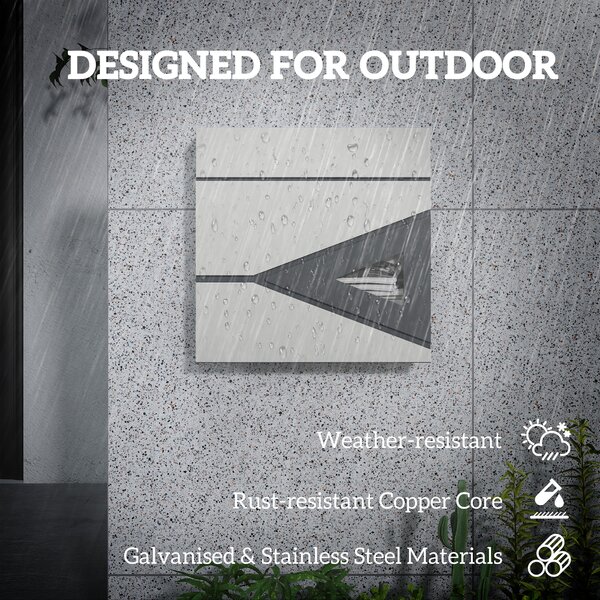 HOMCOM Wall Mounted Post Box with Viewing Window, 2 Lock, Modern Galvanised Steel Mailbox with Copper Core, Weatherproof Letterbox for Outdoor Use, Easy to Install, Silver