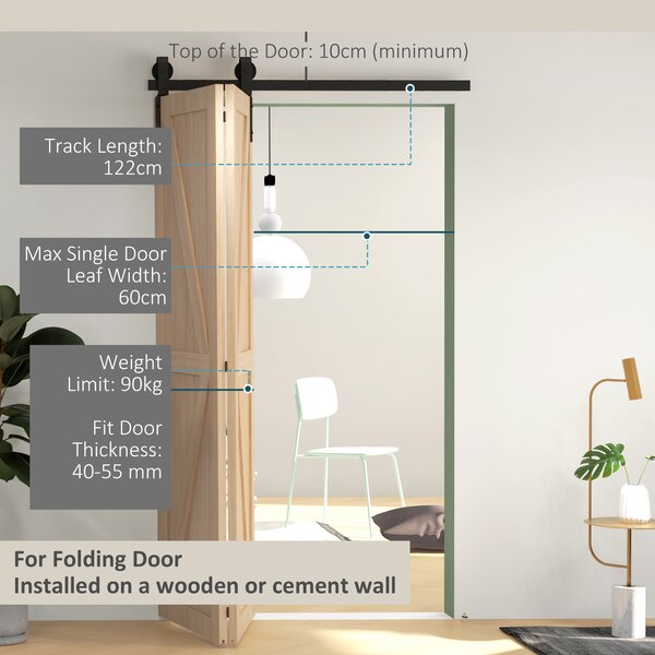 HOMCOM 4FT/122CM Bi-Folding Sliding Barn Door Hardware Track Kit, Heavy Duty Sliding Door Kit for 2 Doors with J Shape Hanger Aosom UK