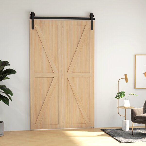 HOMCOM 4FT/122CM Bi-Folding Sliding Barn Door Hardware Track Kit, Heavy Duty Sliding Door Kit for 2 Doors with J Shape Hanger Aosom UK