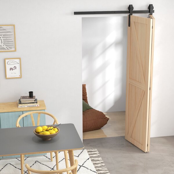 HOMCOM 4FT/122CM Bi-Folding Sliding Barn Door Hardware Track Kit, Heavy Duty Sliding Door Kit for 2 Doors with J Shape Hanger Aosom UK