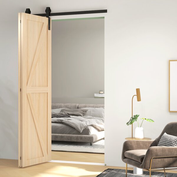 HOMCOM 4FT/122CM Bi-Folding Sliding Barn Door Hardware Track Kit, Heavy Duty Sliding Door Kit for 2 Doors with J Shape Hanger Aosom UK