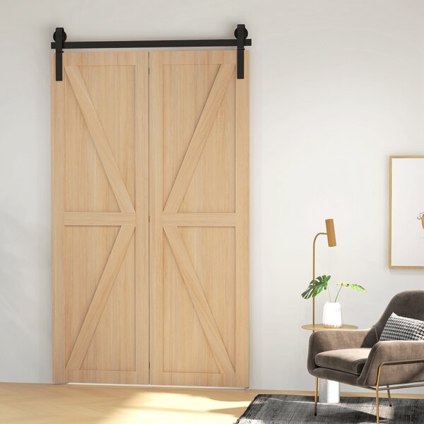HOMCOM 4FT/122CM Bi-Folding Sliding Barn Door Hardware Track Kit, Heavy Duty Sliding Door Kit for 2 Doors with J Shape Hanger Aosom UK